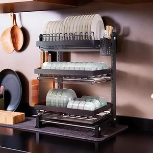 Escurridor de Platos Metálico de 3 Niveles, Organizador de Cocina con Soporte para Platos y Tazones - Product Image 1