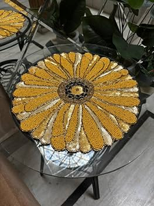 Handmade Beaded Needlework <b>Placemat</b> <b>Round</b> Decorative Dining Table Setting custom Design - Product Image 3