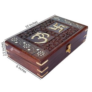 Caja de Joyería Clásica de Madera de Acacia, Impermeable, Tallada con el Símbolo OM |   Kit |   Organizador de tocador para mujer: Almacenamiento de efectivo y amuletos de la suerte en oro - Product Image 2