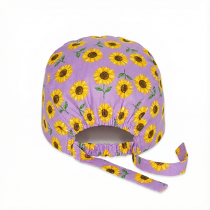 Custom <b>Sunflower</b> Printed Cotton Plaid Elastic Bouffant Scrub Caps Nurse Doctor Surgical Working Hat For Hospital Use - Product Image 1