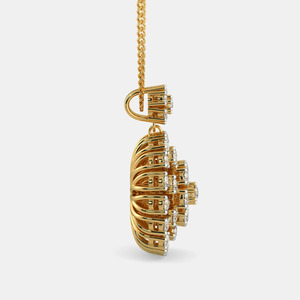 Yellow Gold Sunburst Floral Lab Grown Diamond Pendant Necklace - Product Image 3