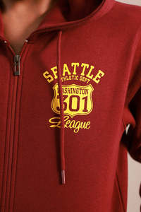Men Red <b>Zip</b>-Up Hoodie Cotton French Terry Casual Autumn Wear Front Logo Pocket Design Regular Fit - Product Image 5