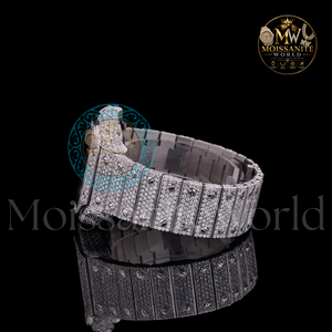นาฬิกาข้อมือ Moissanite World Luxury Square ขนาด 38 มม. หน้าปัดอนาล็อก ขอบเพชร สายสแตนเลส ตัวล็อคแบบ Deployment สำหรับผู้ชาย เครื่องจักรกล - Product Image 2