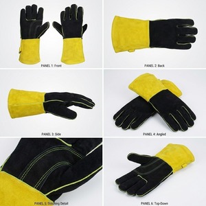 Gants de soudage industriels robustes en cuir de vachette pleine fleur avec manchette longue et doublure intérieure en polaire, résistants à la chaleur - Product Image 4