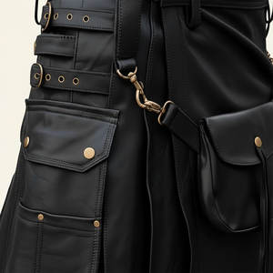 Kilt écossais plissé utilitaire en cuir de vache véritable noir pour homme 2026, style LARP romain - Product Image 4