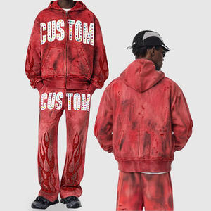 Sudadera con capucha y cremallera para hombre, estilo acid wash, de tejido grueso, con doble cremallera, efecto desgastado vintage, de forro polar, estilo oversize, para streetwear. - Product Image 2