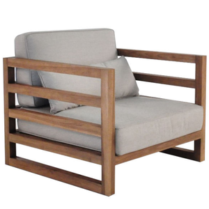 Hilpi Handicrafts teak <b>wood</b> single <b>sofa</b> features a slatted <b>wood</b> <b>frame</b> with a modern style and brightly colored cushions - Product Image 3