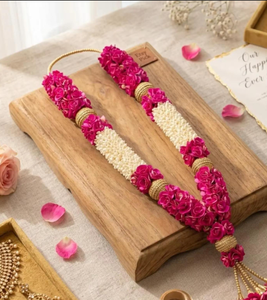 Handmade Pink <b>Gold</b> Varmala Garland for Indian Wedding Bridal Groom Jaimala <b>Artificial</b> <b>Flower</b> Mala - Product Image 1