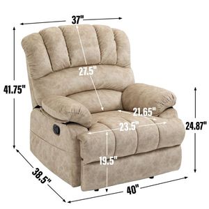 Beige Large Manual <b>Recliner</b> Chair for Living Room Comfortable Fabric Product - Product Image 5