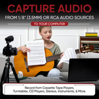Dispositif de capture audio vers USB 2.0 et de diffusion en direct, enregistrement depuis un jack 3,5 mm ou RCA, interface USB-C, Plug & Play pour PC