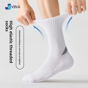Breathable Knitted Spandex Mid-Calf Sports Socks Anti-Slip Cushioned Crew Socks for Basketball Badminton Workouts - Product Image 2