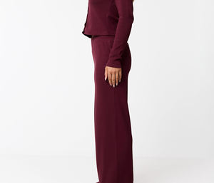 Women's Burgundy Wide Leg Sweatpants High <b>Waist</b> <b>Elastic</b> Loose Fit Casual Full Length <b>Trousers</b> - Product Image 4