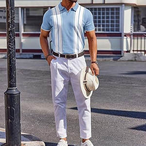 Polo en maille décontracté à manches courtes pour homme, style vintage, pour le golf, hauts de style Old Money, confortable, en coton doux, classique, à boutons, décontracté - Product Image 6