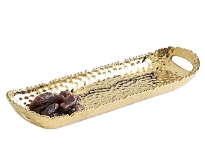 Gold Textured Hammered Oval <b>Serving</b> Tray Handle Dates Fruits Snacks Home Decor Tabletop Platter Restaurant Hotel Elegant - Product Image 1