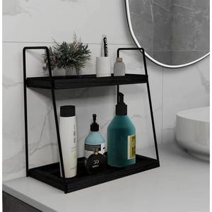 Étagère de rangement moderne noire à deux niveaux en acier inoxydable pour vaisselle et boissons, idéale pour salle de bain, salon, commode - Product Image 3