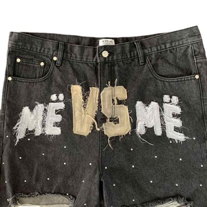 Newest Custom Ripped Denim <b>Shorts</b> <b>Men</b> Vintage Y2k Applique Embroidery Rhinestone <b>Jeans</b> <b>Shorts</b> - Product Image 5