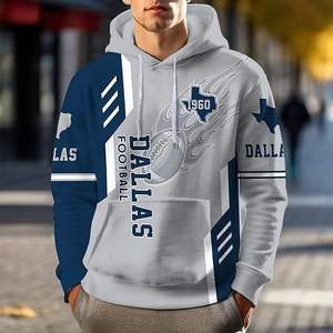 Dallas Football 1960 Sublimation Print Pullover Hoodie <b>Men</b> Gray <b>Navy</b> Color Block Sports Sweatshirt - Product Image 2