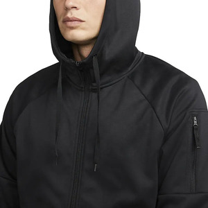 Sweat-shirt à capuche zippé noir pour homme, manches raglan, coupe classique, style décontracté, tissu polaire polyester/coton, séchage rapide, respirant - Product Image 3