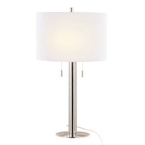 Lampada da tavolo contemporanea in metallo Grandview Gallery by Master da 29 pollici, base in nichel lucido con paralume in lino bianco, set da 2 - Product Image 3