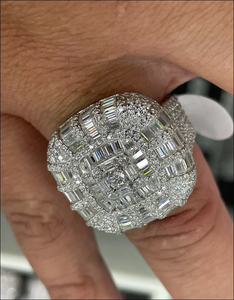 Bague de cocktail géométrique avec diamants taille émeraude sertis pavé, plaqué rhodium, argent 925, bijoux de mariage pour femme - Product Image 4