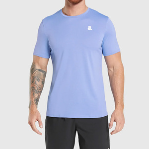 T-shirt à manches courtes bleu clair pour homme, col rond, tissu respirant en coton/bambou, style décontracté, couleur unie, séchage rapide, grande taille - Product Image 1