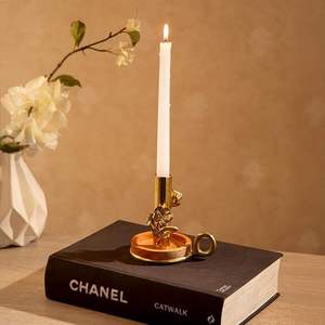 Brass Candlestick Holder With Wooden Base And Floral Design For Home Decoration At <b>Cheap</b> Price - Product Image 4