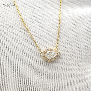 Nuevo Collar con Halo de Diamantes Blancos de 0.52 Quilates, Collar de Oro Amarillo de 14k con Forma de Lágrima, Joyería Hecha a Mano, Regalo de Acción de Gracias - Product Image 6