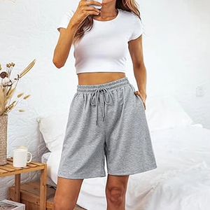 Vintage Cotton Acid Wash Breathable Eco-Friendly Quick Dry Women's <b>Low</b> Waist Knee Length Solid Pattern Shorts - Product Image 2