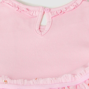 Robe évasée tendance rose et or imprimée, col rond, manches longues régulières, longueur genou, ourlet évasé, vente en gros BD - Product Image 2
