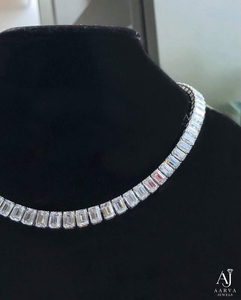 Collar de tenis de plata de ley 925 con moissanita, cadena de eslabones de corte esmeralda, joyería unisex para regalo de boda o fiesta - Product Image 2