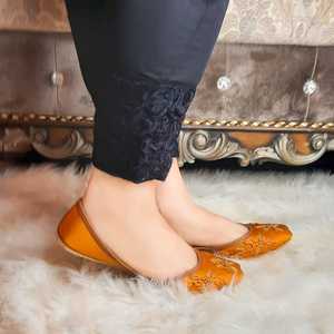 New Design Yellow Color Beaded Mehndi Khussa Punjabi Jutti Girls Traditional Ethnic Pakistan Made Wedding Footwear Flat Khussa - Product Image 1