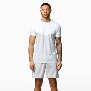 Innovative 100% Polyester Slim Fit Short Sleeves Crew Neck Fundamental White Grey Poly Twinset T-Shirts and Shorts <b>Set</b> - Product Image 1