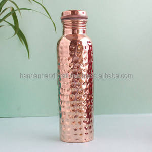 Botella de Cobre Puro, Botella de Cobre Ayurvédica, Botella de Cobre Grabada, Botella de Agua de Cobre Martillado, Botella de Cobre con Vidrio - Product Image 3