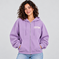 Sweat-shirt à capuche violet pastel personnalisé pour femme, coupe oversize, avec fermeture éclair, en molleton épais, coupe ample