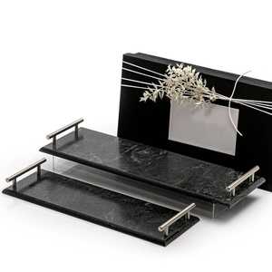 Luxury <b>Black</b> Marble Eco-Friendly Durable Decorative <b>Serving</b> <b>Tray</b> Best Quality Dishwasher Safe for Drinks Food <b>Serving</b> <b>Tray</b> - Product Image 1