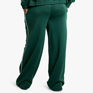 Nouvel article : Pantalon de survêtement en molleton vert pour femme, coupe large, taille mi-haute, avec cordon de serrage, coupe ample, longueur intégrale, décontracté, avec logo latéral à droite - Product Image 2