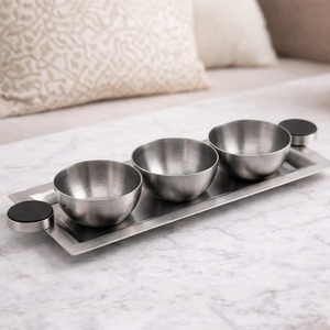 Ensemble de 3 bols à dattes modernes en métal avec plateau, finition dorée, pour la maison et les restaurants, pour servir des dattes et des fruits secs, en gros - Product Image 3