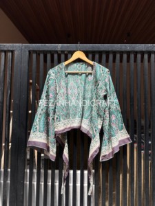 Wholesale <b>Silk</b> Handmade <b>Crop</b> <b>Top</b> Summer Designer Kimono Style Sleeve Tie Blouse Loose Fit - Product Image 2