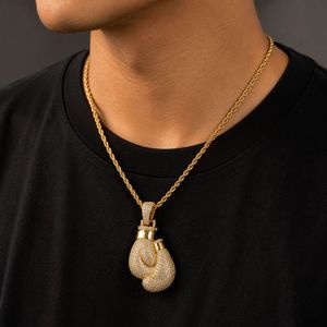 Collier unisexe pour femme avec pendentif gants de boxe en zircon, style hip-hop, bijoux de fête classiques chrétiens, vente en gros - Product Image 6