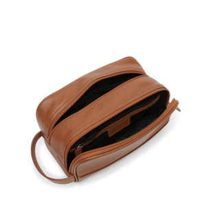 Leather Toiletry Bag Cosmetic <b>Case</b> Small Zipper Closure Portable <b>Makeup</b> Bag Simple Style Beige Color Toiletry Bag Travel - Product Image 2