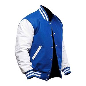 Veste universitaire bleue et blanche pour homme, style preppy, boutonnée, coupe classique, pour l'automne, couleur unie, en polyester et coton - Product Image 1