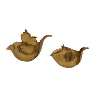 Ensemble de 2 bols de service en métal doré en forme de coquillage, bord festonné texturé, plat décoratif pour fruits, centre de table - Product Image 3