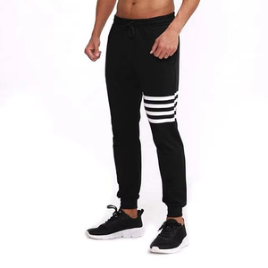 Mens Black Sweatpants With <b>White</b> Stripes Elastic Waist Drawstring Casual <b>Joggers</b> Breathable Midweight Knitted Pants Autumn Style - Product Image 1