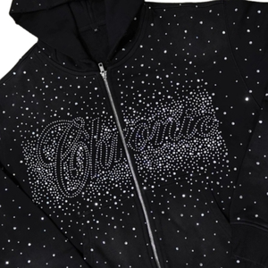 Black Rhinestone Zip Hoodie Crystal Bling Fleece Breathable Sweatshirt 100% Cotton Solid Digital Printing Unisex Winter - Product Image 4