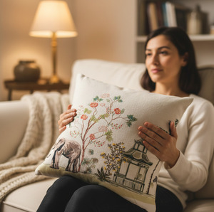 Vintage Style Scenic Cotton Accent <b>Cushion</b> <b>Cover</b> with Animal and Architecture Artwork, Suitable for Importers18X18 - Product Image 2