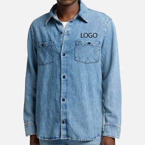 Soft Denim T Shirt With Fold <b>Down</b> Collar And Cheap Factory For Wholesale Bulk Buyer Comfortable Fit 2026 With Custom Logo Design - Product Image 1