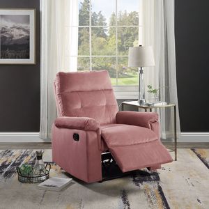 Luxurious Blush Pink Velvet Motion <b>Recliner</b> Chair 1pc Manual Motion Plush Armrest Tufted Back Couch Living Room Furniture - Product Image 1