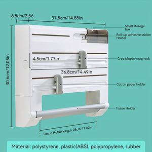 6-in-1 Space-Saving Wall-Mounted <b>Kitchen</b> Organizer Storage Box Trash Dispenser Foil/Plastic <b>Wrap</b> Holder Targeted Wall Storage - Product Image 2