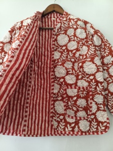 Unique Quilted <b>Reversible</b> <b>Jacket</b>: Indian Floral Cotton Coat - Product Image 5
