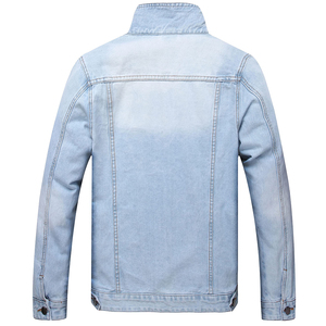 Men's Light Blue Denim Jacket <b>Stand</b> Collar Casual Washed Cotton Jacket Spring Regular Fit Single Breasted Button Front - Product Image 2